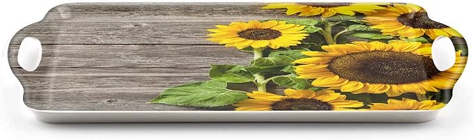 Serving Tray Decorative Tray with Handles Multi-Purpose Rectangular Serving Trays for Restaurant, Parties, Coffee Table, Kitchen - Sunflower Wood Grain Background