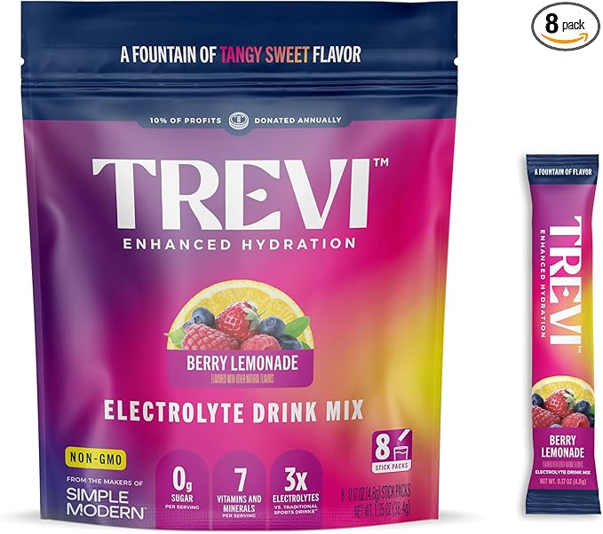 TREVI™ Sugar Free Electrolytes - Drink Mix Hydration Powder Packets - 8 Count - Berry Lemonade