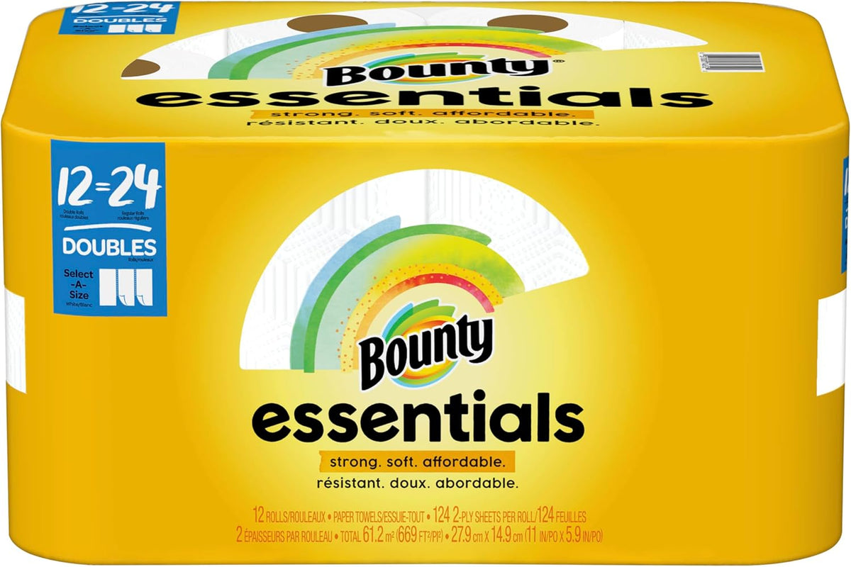 Bounty Essentials Select-A-Size Paper Towels, White, 2 Triple Rolls = 6 Regular Rolls (Packaging May Vary)