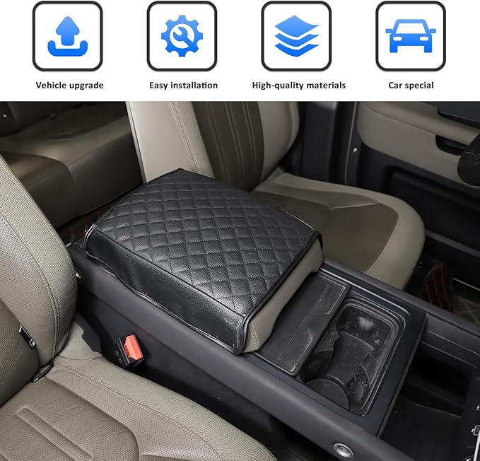 Car Center Console Pad for Land Rover Defender 90 110 130 2020-2025 Car Armrest Cover Leather Cushion Waterproof Auto Armrest Seat Box Protector Accessories (Black)