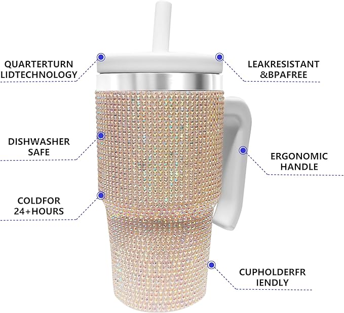 20-OZ Insulated Water Bottle,Insulated Stainless Steel Tumbler,Reusable Cold Drink Thermos,BPA-Free, Double-Wall Stainless Steel Water Bottle (White-Diamond, 20, Fluid Ounces)
