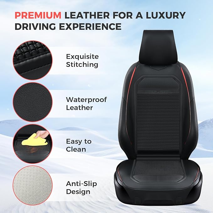 FLORICH Leather Car Seat Covers Universal Car Seat Cushion Comfortable Automotive Seat Protector Fit for Car SUV Truck Van, Black&Red Line