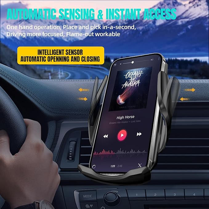 Wireless Car Charger, MAX 15W Fast Charging Auto Clamping, Sensing Phone Holder Mount, fit for iPhone 16 15 14 13 12 Pro Max Xs X, Samsung Galaxy S24 Ultra S23 S22 S21 S20 Note20 (2-Black)