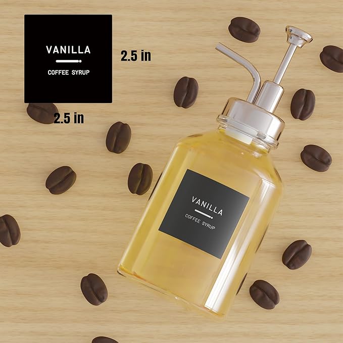 89 Coffee Syrup Labels for Coffee Bar Accessories, Minimalist Preprinted Coffee Stickers for Coffee Station, Essentials for Syrup Bottle & Dispenser Organization