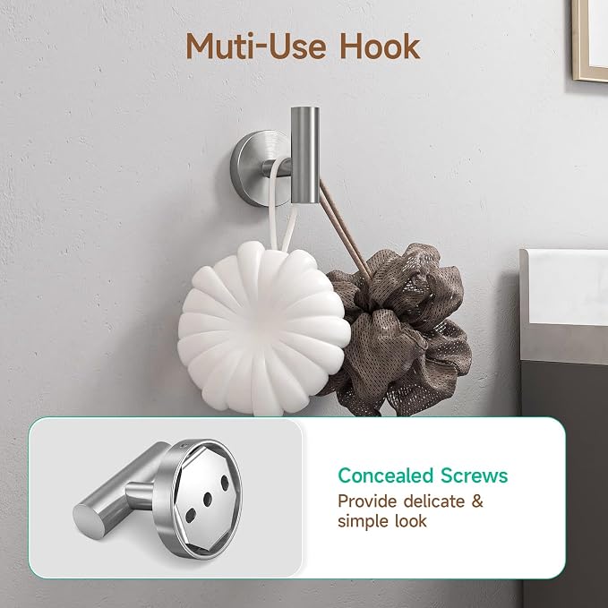 USHOWER Brushed Nickel Bathroom Hardware Set, Modern 24-Inch Towel Bar Set Wall Mounted, Durable SUS304 Stainless Steel Bathroom Accessories Set, 4-Piece