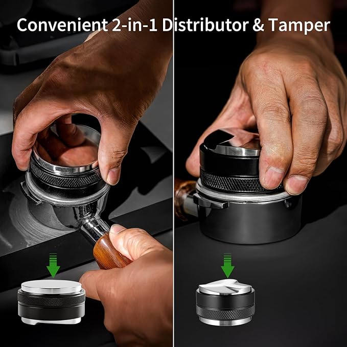 51mm Espresso Accessories Kit - 3 PCS Heavy Duty Dual Head Coffee Distributor and Tamper, WDT Tool, Magnetic Dosing Funnel - Fits Delonghi Breville 51mm Machines and Portafilter