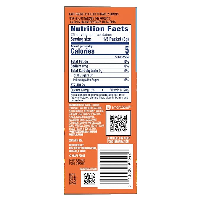 Crystal Light Drink Mix, 5 Pitcher Packets, for Flavorful Hydration and Shareable Refreshment, Classic Orange Natural Flavor, Zero Sugar, Low Calorie, 2.5 oz