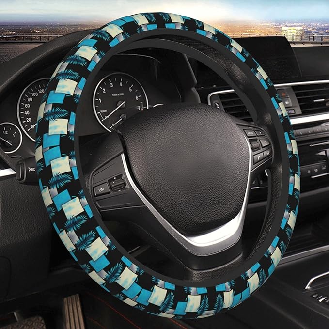 Weed Leaf Print Car Steering Wheel Cover, 15 Inch Steering Wheel Cover Stylish Decor for Most Cars