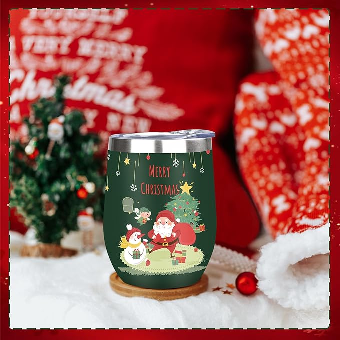 MEZMUT 12oz Unique Mom Christmas Gifts for Women - Insulated Stainless Steel Wine Tumblers with Lids & Straws