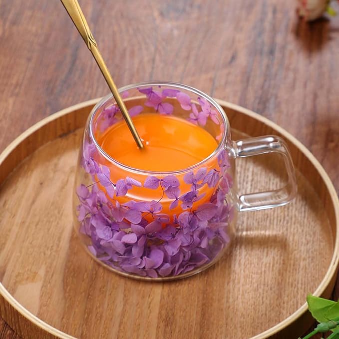 Generic Double Wall Insulated Glass Cup,Dried Flower Mug with Handle,Creative Transparent Coffee Cups,Gift for Women Mom Female (Purple)