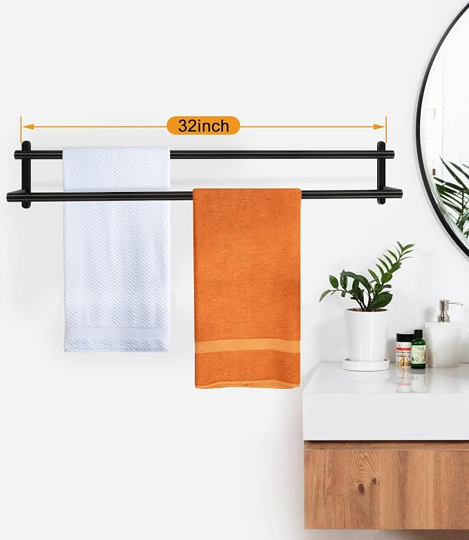 32Inch Double Towel Bar, JIAPAIDUO Towel Rack for Bathroom, Stainless Steel Double Bath Towel Bar, Wall Mounted Towel Holder, Matte Black