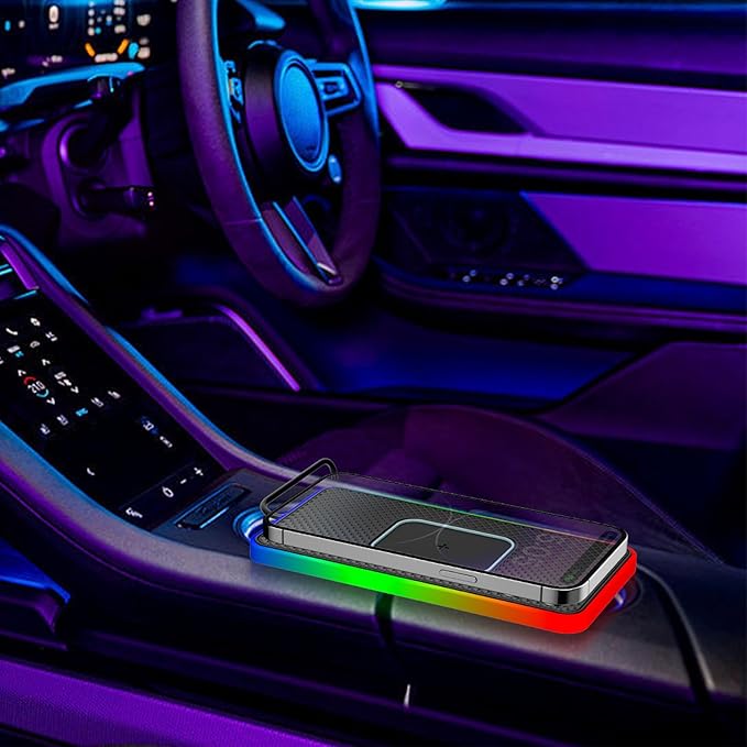 CCYLEZ Wireless Car Charging Pad, 20W Magnetic Wireless Charging with RGB LED Light, for Phone 11 12 13 14 15 16 17