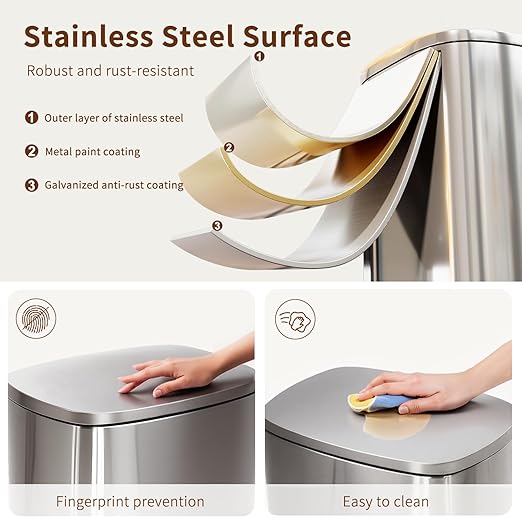 PayLessHere Trash Can with Lid, 13 Gallon (50L) Stainless Steel Kitchen & Office Recycling Bin with Foot Pedal Soft Close & Inner Bucket