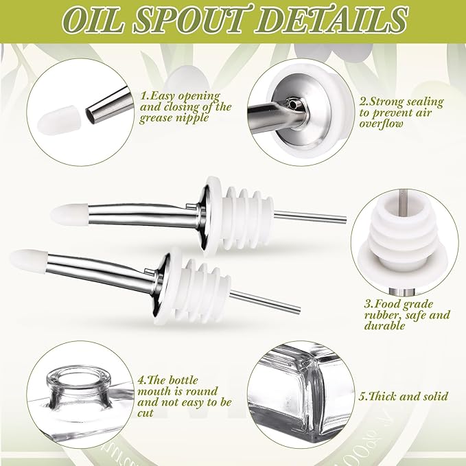 10 Sets Olive Oil Dispenser Bottles for Kitchen with Nozzles Funnel Labels Cooking Oil Dispenser 500ml Set for Kitchen Vinegar Coffee Syrup (Silver)