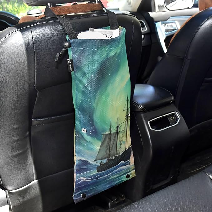 Hanging Car Trash Bags Garbage Bag Trash Can for Back Seat Small Aurora Sailing Washable Storage Bag Retractable 2 Pack