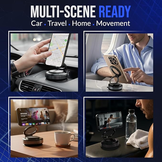 Magnetic Car Phone Holder Heavy Duty Zinc Alloy, 360° Rotation, Magsafe Strong Magnetic Suction Phone Mount, Easy One-Hand Operation, for Home, Office, Traveling, Compatible to All Smartphones