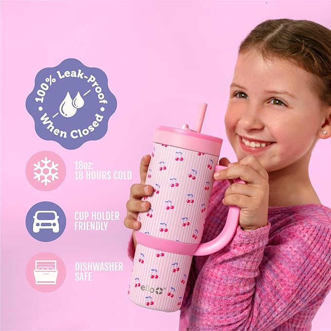 Ello Oasis 18oz Stainless Steel Tumbler - Preppy Cherries
