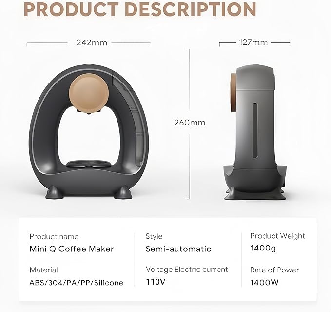 3 in 1 Single Serve Coffee Maker for K Cup, Ground and Tea Leaves, Grey Mini K Cup Coffee Brewer with One Button Operation,1400W 20s Fast Heating,Small Spaces for Bedroom/Dorms/Office/Kitchen