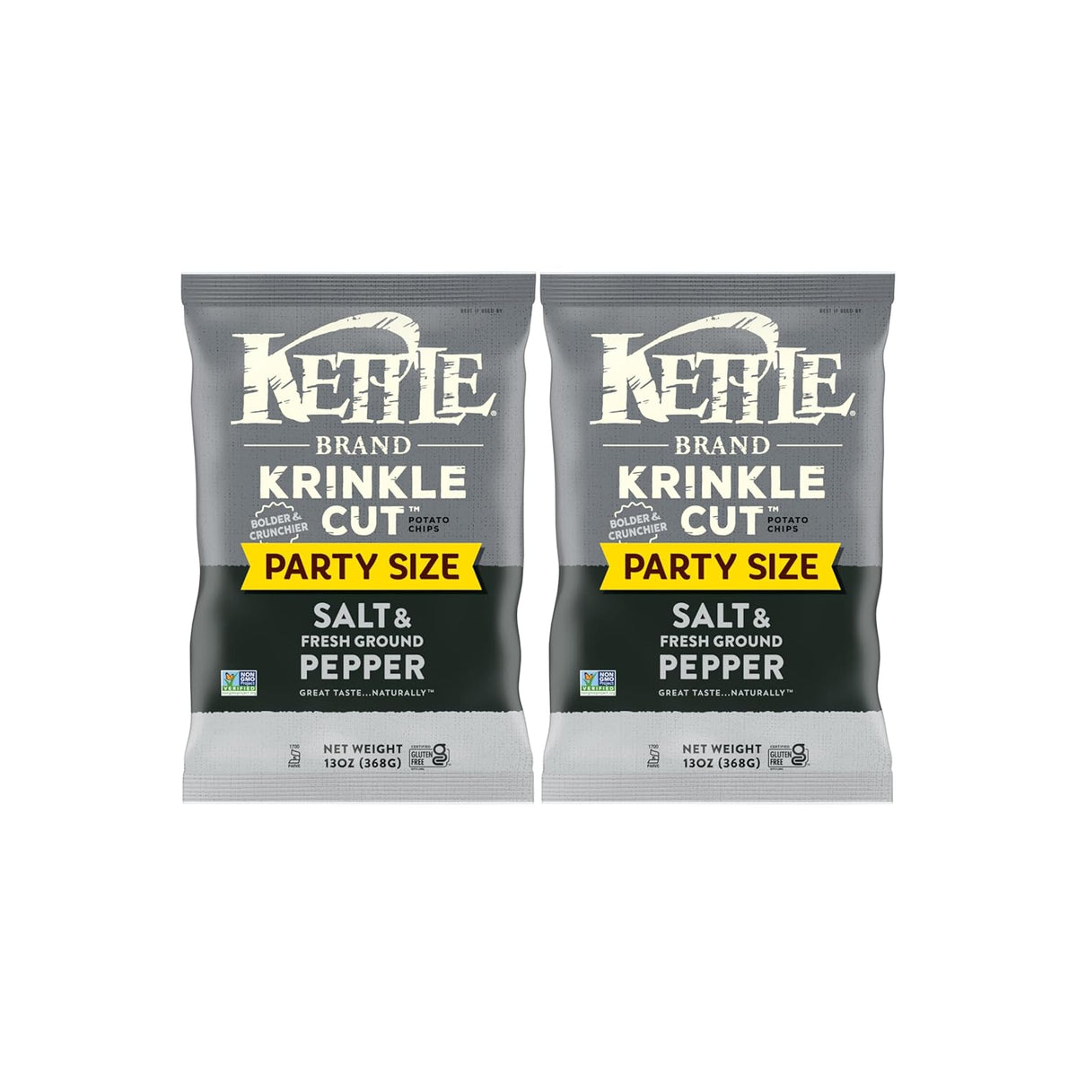 Kettle Brand Potato Chips, Krinkle Cut, Salt & Ground Pepper Kettle Chips, Party Size, 13 Oz