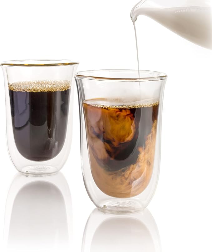 Brod & Taylor Double-Wall Insulated Large Espresso (Latte) Glass Cups (Set of 2, 7.5oz / 220ml)