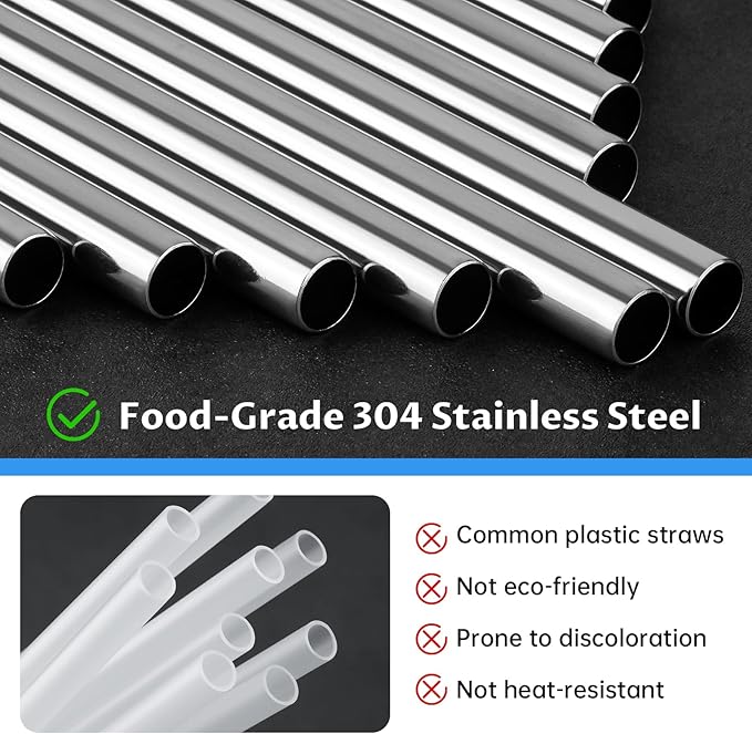 NiHome 12-Pack Stainless Steel Straws for Owala 24oz & 32oz Flip and FreeSip Bottles, Smooth Sipping Angled Tip, Reusable Metal Straws for Smoothies and Iced Drinks, BPA-Free with 2 Cleaning Brushes