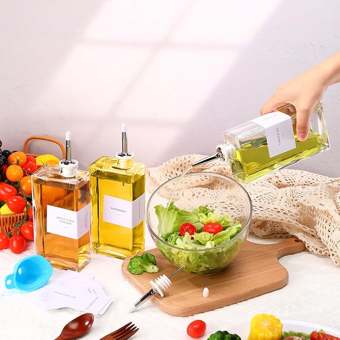10 Sets Olive Oil Dispenser Bottles for Kitchen with Nozzles Funnel Labels Cooking Oil Dispenser 500ml Set for Kitchen Vinegar Coffee Syrup (Silver)