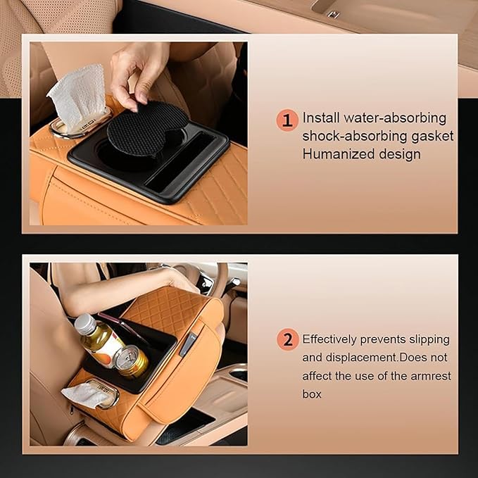 Car Armrest Cushion for Honda Civic 2012 2013 2014 2015, Leather Arm Rest Cover Center Console Armrest Pillow Armrest Storage Box Pad Multifunctional Accessories Interior Organizers,E/Beige