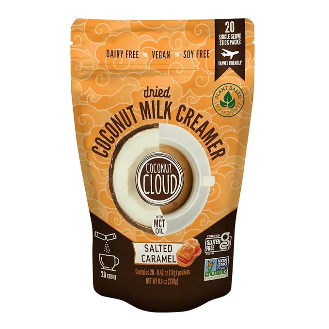 Coconut Cloud: Dairy-Free Coffee Creamer | Minimally Processed, Shelf Stable. Made from Coconut Powdered Milk. | Vegan, Gluten Free, Non-GMO. (Home, Office, Travel), Creamers (Salted Caramel - 20 Sticks)