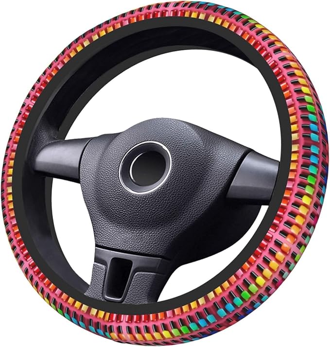 Rainbow Nail Polish Universal Fit Steering Wheel Cover for Car, Truck, and SUV, Durable Steering Wheel Protection