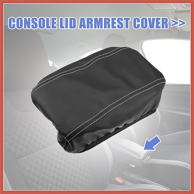 ACROPIX Car Center Console Armrest Cover for Hyundai Tucson 2016-2021 Faux Leather Interior Arm Rest Cover Elbow Cushion Pad Black Gray Stitches Car Parts
