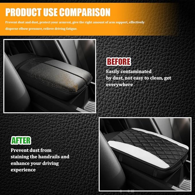 Car Center Console Cover, Leather Waterproof Armrest Seat Box Cushion Pad, Universal Decor Protector Mat, Comfortable Car Decor Accessories Fit for Most Cars, Vehicles, SUVs (White)