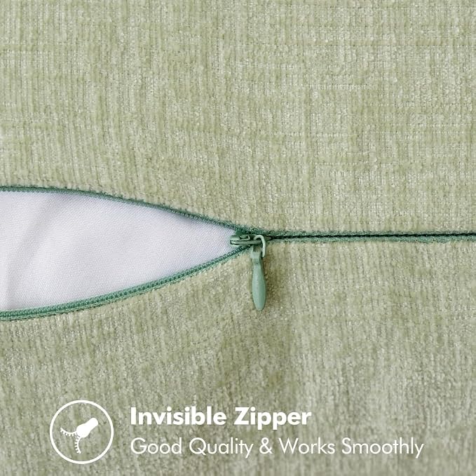 MIULEE Pack of 2 Lumbar Summer Throw Pillow Covers 12x20 Inch Light Green Farmhouse Decorative Pillow Covers with Stitched Edge Soft Chenille Solid Dyed Pillow Covers for Couch Sofa Bed Living Room