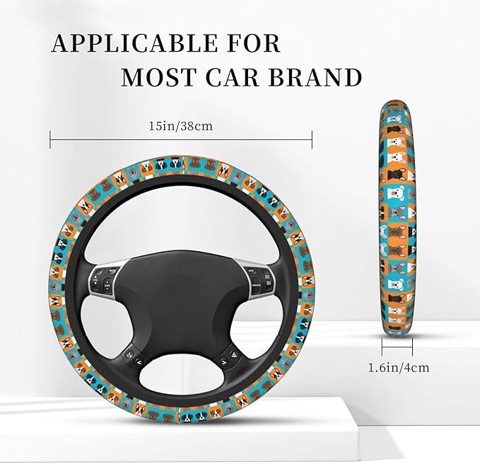 Art-Bulldog Neoprene Steering Wheel Covers Women Men Car Accessories, Universal 15 Inch Fit Auto, Suvs, Truck