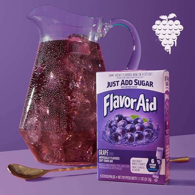 Flavor Aid Grape Unsweetened Drink Mix Pitcher Packets, 2 Quart (6 Sticks), 72 Count