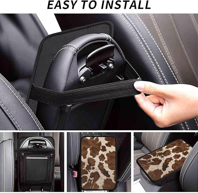 Car Center Console Cover Brown Animal Print Armrest Cover Cushion Cow Cute Universal Car Armrest Seat Box Pad Car Interior Accessories Protector for Vehicle, SUV, Truck, Sedans