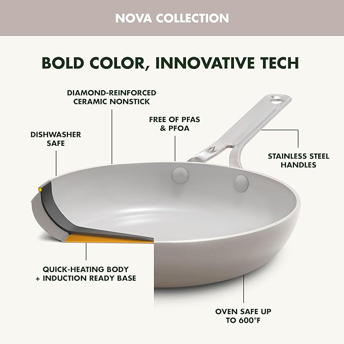 GreenPan Nova 8" Frying Pan Skillet, Oprah’s Favorite Things 2024, Ceramic Nonstick Cookware, PFAS Free, Toxin-Free, Induction Suitable, Dishwasher & Oven Safe, Durable, Easy Clean, Clay