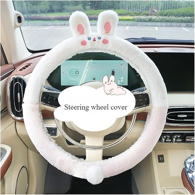 Cute Winter Plush Steering Wheel Cover - Non-Slip Warm Handlebars Decoration for Cars(Acyclic gray JIU)