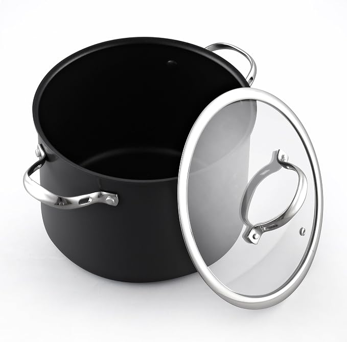 Cooks Standard Classic 8-Quart Stock Pot Dutch Oven Casserole with Glass Lid, Hard Anodized Nonstick Stockpot, Not Induction, Black