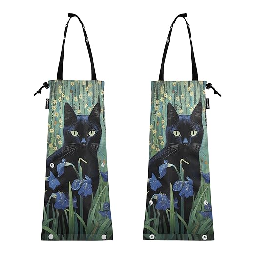 ALAZA Hanging Car Trash Bags Garbage Bag Trash Can for Back Seat Small Black Cat Iris Washable Storage Bag Retractable 2 Pack