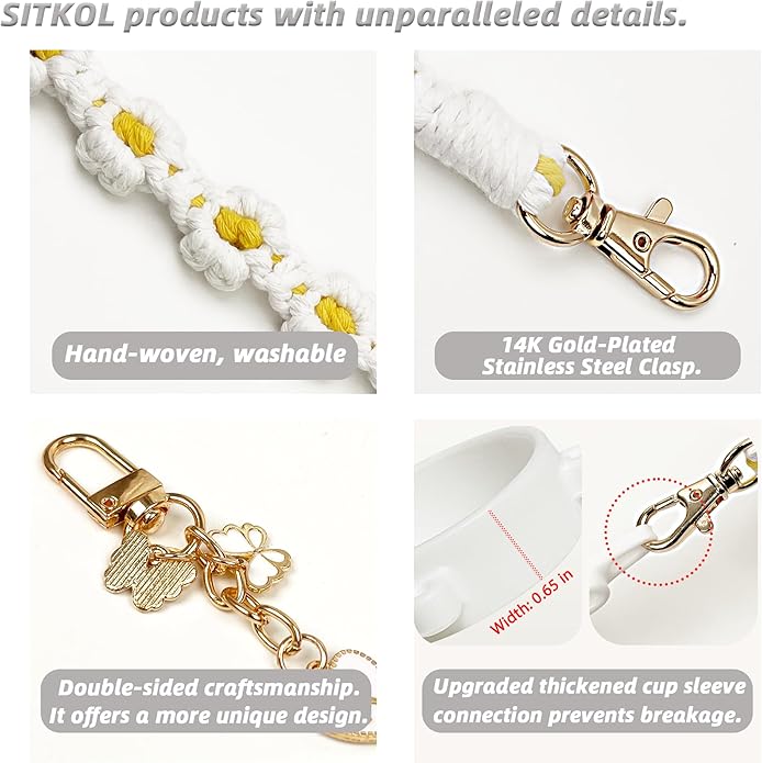 Compatible with Owala Water Bottle Accessories, Cute Letter Charm Set with Boho Handle Strap, Monogram Sticker, Silicone Ring, Keychain Decoration, for FreeSip 24 32 40oz, Owala Kids, Tumbler Gift