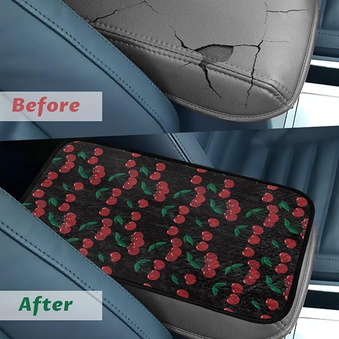 CLOHOMIN Cherry Car Center Armrest Console Cover Cute Auto Center Console Cushion Pad Soft Flannel Car Accessories
