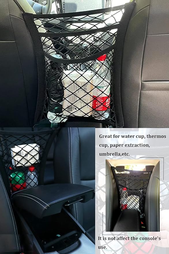 Pincuttee 3-Layer Car Mesh Organizer 1 Pack,Seat Back Net Bag Organizer,Seat Back Net Bag Barrier of Backseat Dog or Kids Pet, for Car/SUV/Truck(Black)