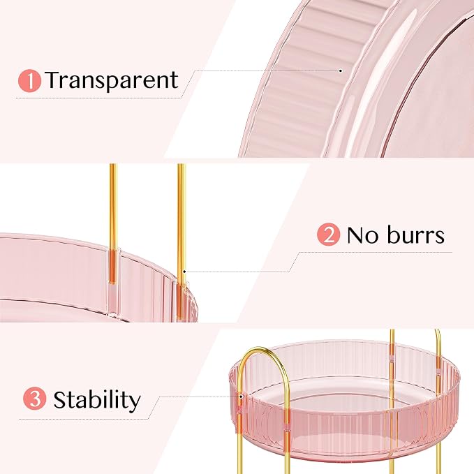 Rotating Makeup Organizer Countertop,Skincare Organizers,Spinning Perfume Tray Stand,Makeup Storage Organizer for Vanity,Bathroom Organizer and Storage,Lazy Susan,2 Tier,Pink