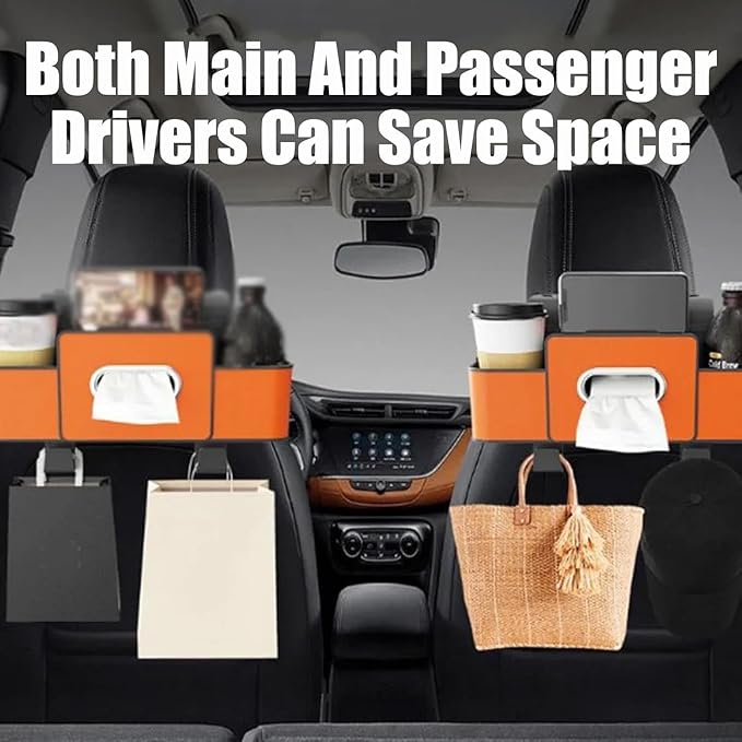 Car Organizers and Storage Box Behind Seat, Car Organizers and Storage Back Seat, With Multiple Pockets, Hanging Car Seat Storage Travel Essentials, Snacks, Bottles (White)