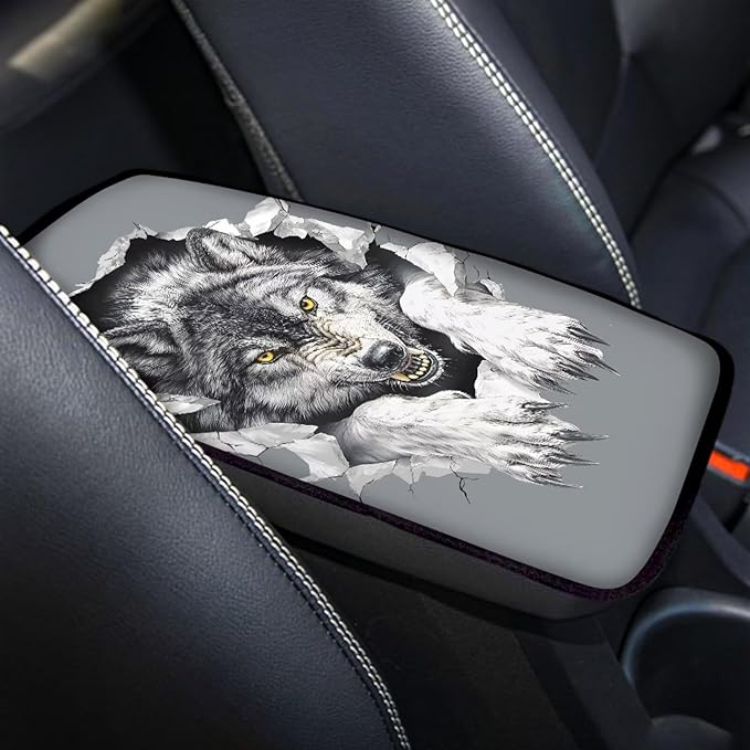 Horeset Wolf Car Armrest Cover Auto Center Console Pad Interior Accessories, Universal Fit/Easy to Install