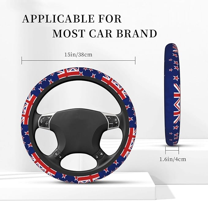 Flag-of-New-Zealanders Car Steering Wheel Cover, 15 Inch Steering Wheel Cover Stylish Decor for Most Cars