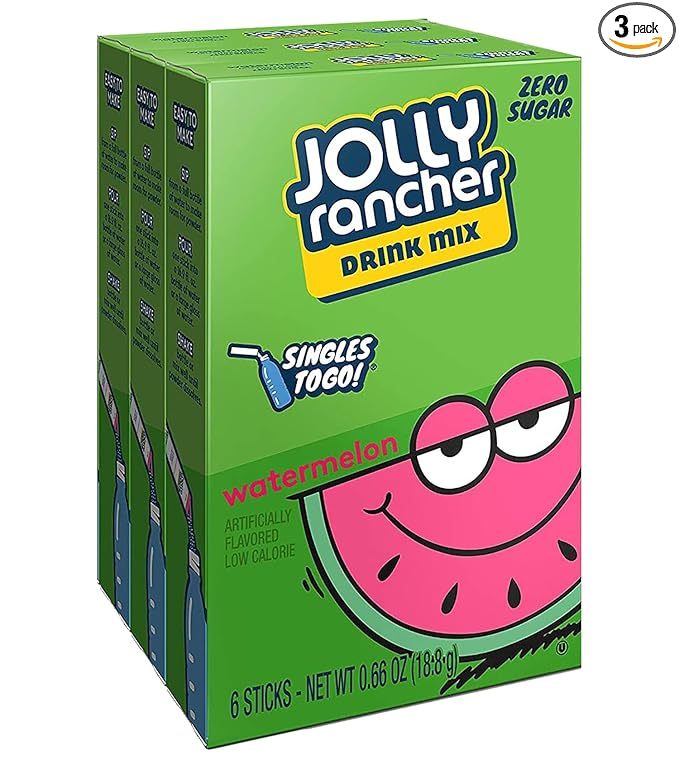 Lot of 3- (6-ct.) Boxes JOLLY RANCHER Watermelon Singles to Go! Sugar Free Drink Mix.