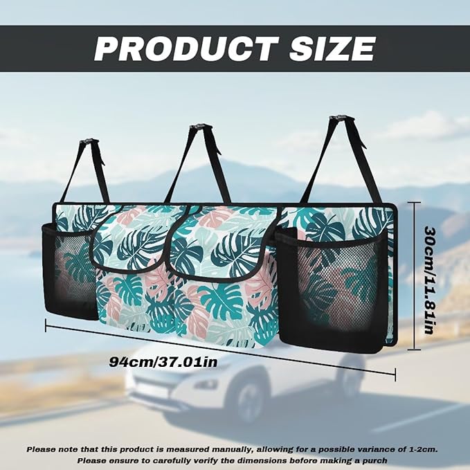 CLOHOMIN Palm Leaves Trunk Organizer for Car Women Men Car Organizer Backseat Hanging Storage Bag for SUV Vehicle Sedan Truck Foldable Auto Cargo Storage Organizer