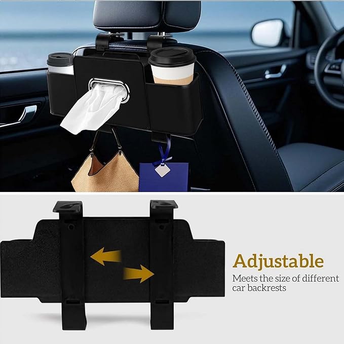 3-in-1 Car Backseat Organizer, 2026 Upgraded Multifunctional Car Seat Back Storage Box, Backseat Car Organizer with 2 Cup Holders, Tissue Box & Hooks, Universal Car Essentials (2Pack D)