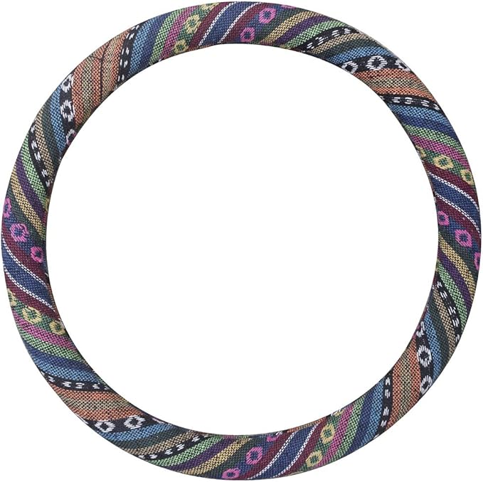 Small Ethnic Style Coarse Flax Cloth Automotive Steering Wheel Cover Anti Slip and Sweat Absorption Auto Car Wrap Cover (14''-14.25, C)